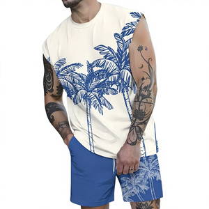 Men's Summer Beach Vacation Outfit Featuring Trendy Sleeveless Tank Top Shorts 3D Prints 100% Cotton Quick Dry Lightweight - Product Image 1