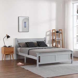Letto matrimoniale in legno con pannello decorativo a motivo verticale grigio - Product Image 5