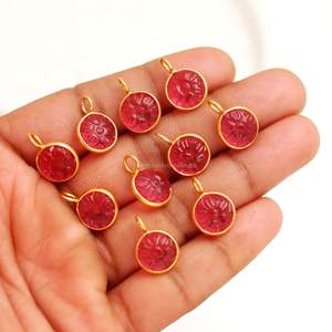 Colgante de flor de cuarzo turmalina rosa tallado a mano con piedra preciosa, plata de ley 925, amuleto de piedra de cuarzo turmalina para joyería - Product Image 5