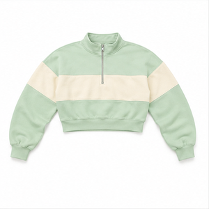 Sudadera Corta Personalizable Verde Menta para Mujer, Corte Holgado, Media Cremallera, Cuello Alto, Algodón Peinado - Product Image 6