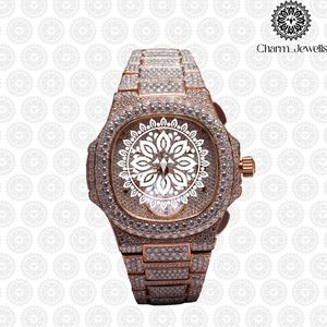 Charm Jewells Men's Rose Gold Diamond <b>Watch</b> <b>Case</b> 40mm Analog Mechanical Movement 10 Bar Water Resistant Luxury Fashion Stainless - Product Image 4
