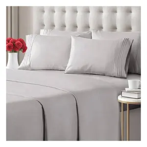 Best Selling Top Quality 2024 Gray Embroidered Super Soft Bed Linen Sheets Queen King Size Cover With 2 Pieces Pillowcases