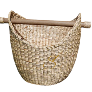 Handwoven Water Hyacinth Storage <b>Basket</b> with Wooden <b>Handles</b>: Large <b>Wicker</b> Storage - Product Image 3