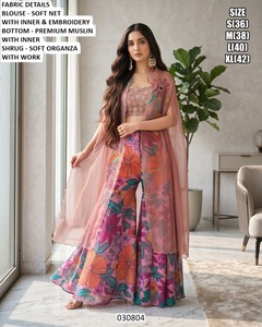 Women's Beige Floral Printed <b>Crop</b> <b>Top</b> With Palazzo Pants Set Loose Fit Traditional Indian Pakistani Style Casual Wear - Product Image 5