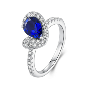Anillo de Zafiro en Forma de Gota de Agua con Diamantes Redondos de Corte Brillante, Anillo Romántico de Plata 925 con Baño de Rodio y Piedras Preciosas para Mujer - Product Image 1