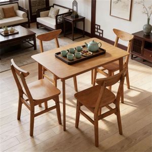 Set da Pranzo in Legno Massello, Tavolo Stile Fattoria e 4 Sedie in Noce per Spazi Ristretti, Set da 5 Pezzi - Product Image 1