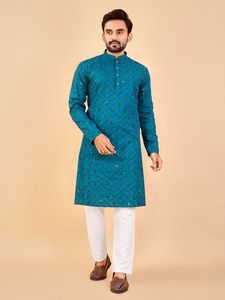 Nueva Kurta de Maruti Fashion para hombre con pijama en tela de algodón suave bordado espejo trabajo para boda/ropa tradicional-Venta en línea - Product Image 3