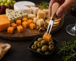 Ensemble de 4 couteaux à fromage avec manches en bois, en acier inoxydable, pour couper, trancher et servir les fromages doux et durs, pour les fêtes, la maison et la cuisine - Product Image 5
