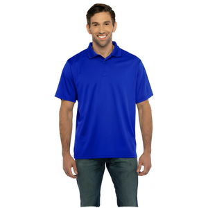 Polo de Manga Corta para Hombre, Tejido Sólido, 100% Poliéster, Transpirable, Corte Regular, Azul Marino - Product Image 3