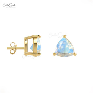 Best Selling Product Rainbow Moonstone Minimal Stud <b>Earrings</b> 14K Solid Yellow <b>Gold</b> Gemstone Studs Push <b>Back</b> <b>Earrings</b> Wholesale - Product Image 3