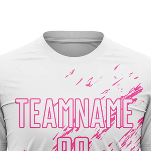 เสื้อฟุตบอลสีขาวชมพูแบบซับลิเมชั่น โพลีเอสเตอร์ 100% แขนสั้น คอกลม ระบายเหงื่อได้ดี สำหรับผู้ใหญ่ ทีมชายหญิง - Product Image 3