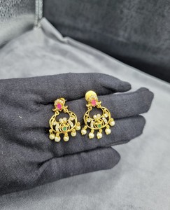 Traditional South Indian Temple Style Hanging <b>Earrings</b> Designer American <b>Diamond</b> <b>Pearl</b> Dangle Ethnic Wear <b>Earrings</b> Manufacturers - Product Image 3