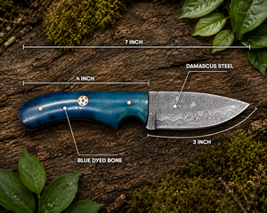 Custom Damascus Steel Camping <b>Knife</b> Blue Dyed <b>Handle</b> Drop Point Pocket <b>Knife</b> Outdoor Survival Gift - Product Image 2