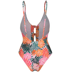 Traje de Baño Entero Sexy para Mujer, Cuello Redondo, Tejido de Punto, Suave, Ajustado, Spandex/Poliéster - Product Image 4