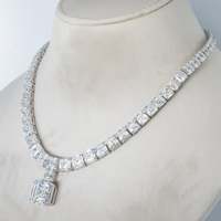 Collar de Lujo con Diamante Sintético Cultivado en Laboratorio, Corte Cojín Completo, Chapado en Plata sobre Oro Blanco de 18K, Certificado por IGI, Exportador Indio