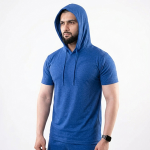 Workout Fitness Wear T-Shirt Hoodie <b>Men</b> 100% Cotton Short Sleeve T Shirts Hoodies <b>Men</b> Summer Street Workout Tee Shirt Hoodie <b>Men</b> - Product Image 1