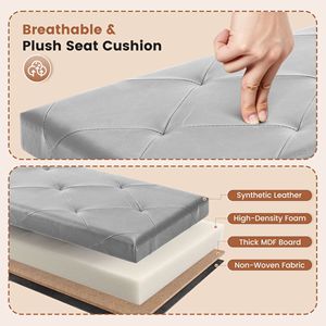 43" Foldable <b>Storage</b> Ottoman Bench High Capacity Footrest <b>Stool</b> Holds 660 lb PVC Gray - Product Image 3
