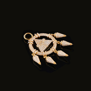 Collier pendentif en moissanite couleur or, avec breloque triangle et disque lune, bijou de chaîne pour soirée - Product Image 1