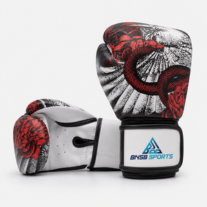 Guantes de Boxeo de Cuero PU Transpirable con Estampado Rojo, Negro y Blanco, Nudillos Acolchados, Correa de Muñeca Ajustable, para Entrenamiento, Sparring y Golpeo - Product Image 2