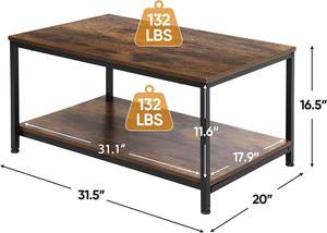 Rustic Brown <b>Coffee</b> <b>Table</b> with Storage Shelf <b>Rectangle</b> Wood Metal Center <b>Table</b> for Living Room Small Apartment Stand - Product Image 4