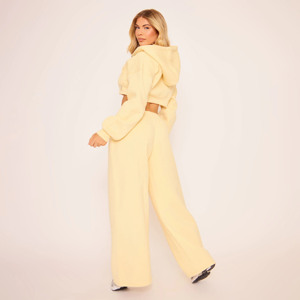 Cream Two Piece Sweatsuit for Women <b>Zip</b> <b>Up</b> <b>Cropped</b> Hoodie and Wide Leg Sweatpants Set Soft Fleece Loungewear Warm Winter Outfit - Product Image 6