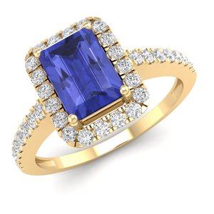 Bague halo en or massif 14 carats de haute qualité REYES, pierre précieuse tanzanite taille radiant 1 carat, certifiée GRA, bijoux en moissanite pour femmes - Product Image 2