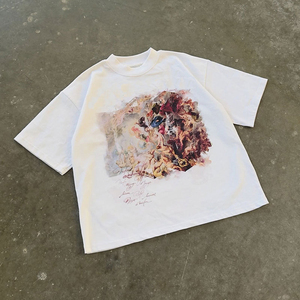 Nueva llegada: Camiseta de verano para hombre, de algodón grueso, de manga corta, con estampado gráfico personalizado, corte holgado, a precios razonables. - Product Image 1