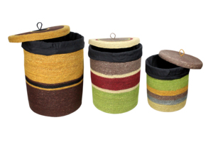 Colorful <b>Plant</b> Fiber Storage <b>Baskets</b> With Handles Circle Shape Multi Purpose Nesting Set of 3 - Product Image 2