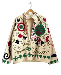 Manteau en velours brodé bohème avec motif floral, col mandarin, manches longues, vêtements d'extérieur d'automne pour femmes - Product Image 1