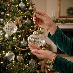 Premium Ribbed <b>Clear</b> Glass | Hanging <b>Bauble</b> Ornament | Christmas Tree | Decorative Ball | Elegant | Holiday Home Decor | Gift - Product Image 4