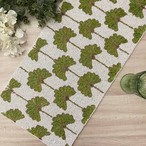 Handmade Embroidered Fabric Table <b>Runner</b> Rectangle <b>Green</b> Leaf Design Traditional Chinese Style Decorative Mat - Product Image 1