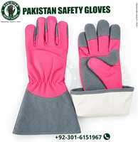 Gants de sécurité en cuir du Pakistan, résistants aux coupures, pour le jardinage, avec manchette, rose et gris, ambidextres, à enfiler