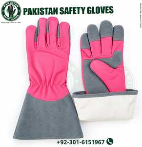 Guantes de seguridad de Pakistán, de cuero, para jardinería, resistentes a cortes, con puño tipo guanteleta, rosa y gris, ambidiestros, de fácil colocación. - Product Image 3