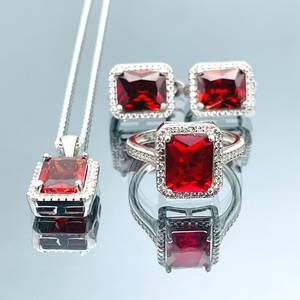 Handmade Brass Ruby Jewelry Set <b>Red</b> Baguette Stone Ring <b>Earrings</b> Necklace Natural Gemstone Gift Women - Product Image 5