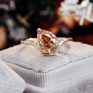 Luxury Fine Jewelry 925 <b>Silver</b> 10/14/18K <b>Solid</b> Yellow Gold Prong Setting Pear Cut Champagne Wedding Party Moissanite Ring for - Product Image 3