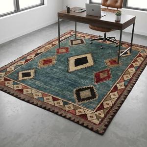 Alfombra de Lana Tejida a Mano, Diseño Floral Azul Turquesa, Clásica, para Sala de Estar o Dormitorio - Product Image 4