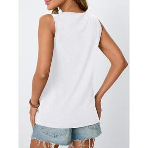 2025 2025 verano mujeres camisetas sin mangas transpirables básicas de moda sin mangas cuello redondo blusas elegantes trajes casuales con cuello de lazo - Product Image 4