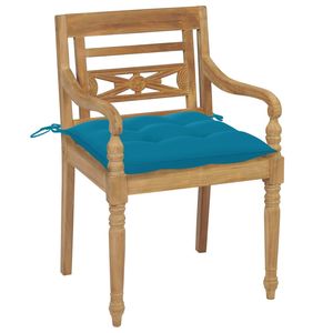 2 chaises Batavia en bois de teck massif avec coussins bleu clair, mobilier d'extérieur haut de gamme - Product Image 2