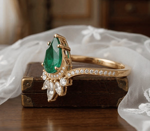Anillos de Compromiso de Alta Gama con Piedras de Esmeralda Chapados en Oro PVD de 18k, Anillos Vintage con Piedras de Cristal, Joyería de Acero Inoxidable Resistente al Deslustre - Product Image 1
