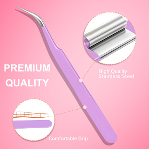 Lot de 5 pinces à cils de précision courbées et droites pour extensions de cils, pointe lisse, antistatiques, options de longueur 10/12 cm - Product Image 1