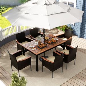 Set da Pranzo da Esterno in Rattan a 7 Pezzi con Sedie Impilabili e Foro per Ombrellone per Giardino - Product Image 3