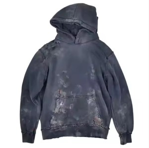 Sweat à capuche coupe-vent en molleton tricoté délavé pour homme, 100 % coton écologique, avec poche, style streetwear décontracté Y2K, hiver - Product Image 4