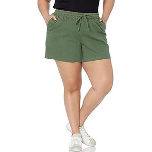 Shorts pour femmes personnalisés de haute qualité, taille mi-haute, avec cordon de serrage, décontractés, délavage clair, écologiques, séchage rapide, 100% coton, Créez votre design - Product Image 3