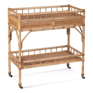 Cheapest cost natural food service trolley rattan champagne trolleys top quality drink cart - Product Image 2