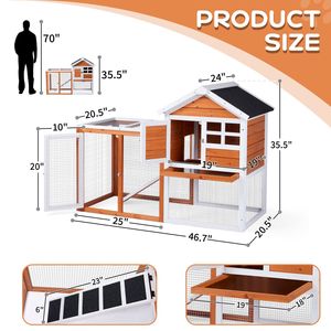 Orange Fir Wood <b>Rabbit</b> Hutch with Pull Upper Tray Indoor/Outdoor Bunny <b>Cage</b> and Chicken Coop for Guinea Pig House Pet Owners - Product Image 1