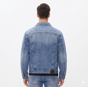 Chaqueta de Mezclilla para Hombre, Lavada con Efecto Desgastado, 100% Algodón, Cierre de Botones, Corte Regular, Estilo Casual para Otoño - Product Image 3