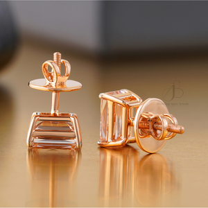 14K Rose Gold 4.07 CT Pink Emerald Cut Lab Grown Diamond Stud <b>Earrings</b> VVS1 Clarity White Yellow 18K Gold Options Available - Product Image 4