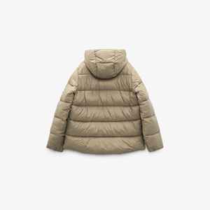 Veste matelassée à capuche, hiver, décontractée, coupe-vent, rembourrage en polyester épais, fermeture éclair, couleur unie, coupe classique, unisexe - Product Image 2