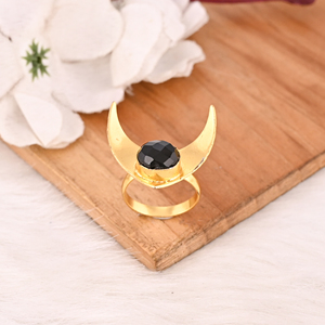 <b>Adjustable</b> Black Onyx Stone Gold Plated Brass <b>Ring</b> Handmade Trendy Fashion Jewelry for Women - Product Image 2