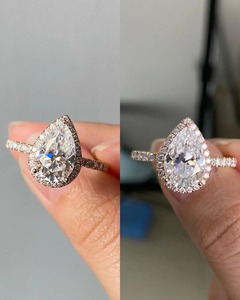 Anillo de Compromiso Afar Jewels con Diamante Cultivado en Laboratorio de 3 Quilates en Forma de Pera, Certificado IGI, Halo Oculto, Oro Sólido, Anillo de Promesa de Lujo para Aniversario o Fiesta - Product Image 4
